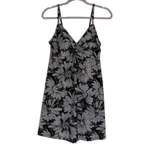 Croft & Barrow Black White Floral Swim Dress Size 14 Twist Front Swimsuit